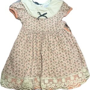 Pink and White Puff Sleeve Sundress with Sailor Collar